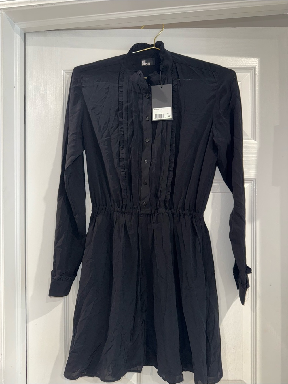 The Kooples Black Long-Sleeve Buttoned Ruffle Dress
